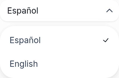 El selector de idioma abierto, con español e inglés